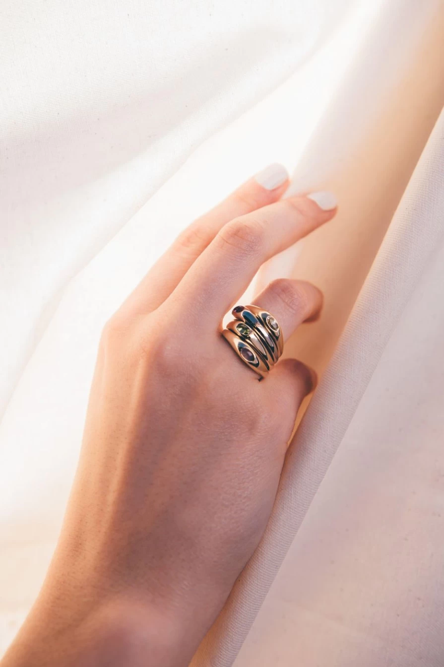 M. Hisae Peridot Petite Risa Ring - Dainty Green Gemstone Gold Ring for Women