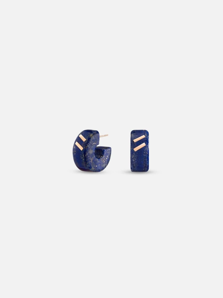 Bleecker & Prince Chubby Stone Huggies Earrings, Blue Lapis Dangle Hoops for Women