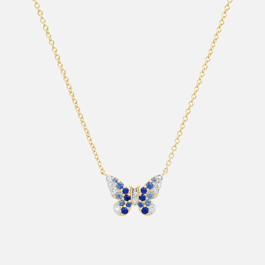 Eriness Mini Blue Diamond Ombre Butterfly Pendant Necklace for Women