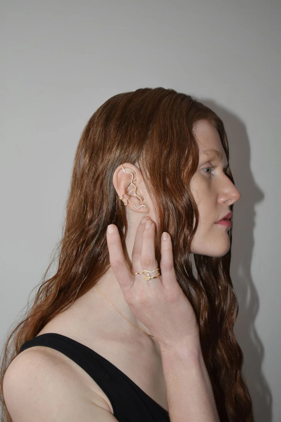 14K Yellow Gold Ocean Wave Cuff Earrings by Labulgara – Elegant Coastal Jewelry