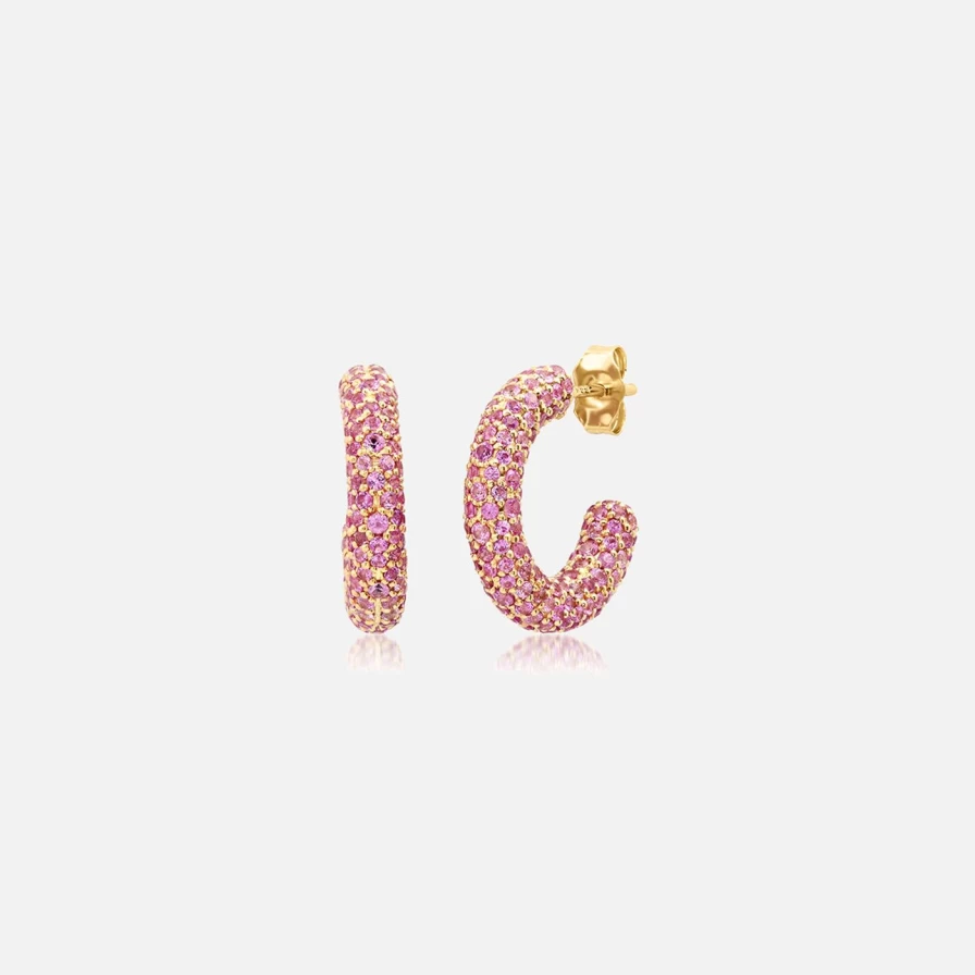 Eriness Mini Pink Sapphire Hoop Earrings for Women - Delicate Party Studs, Giftable Rose Gold Dainty Jewelry