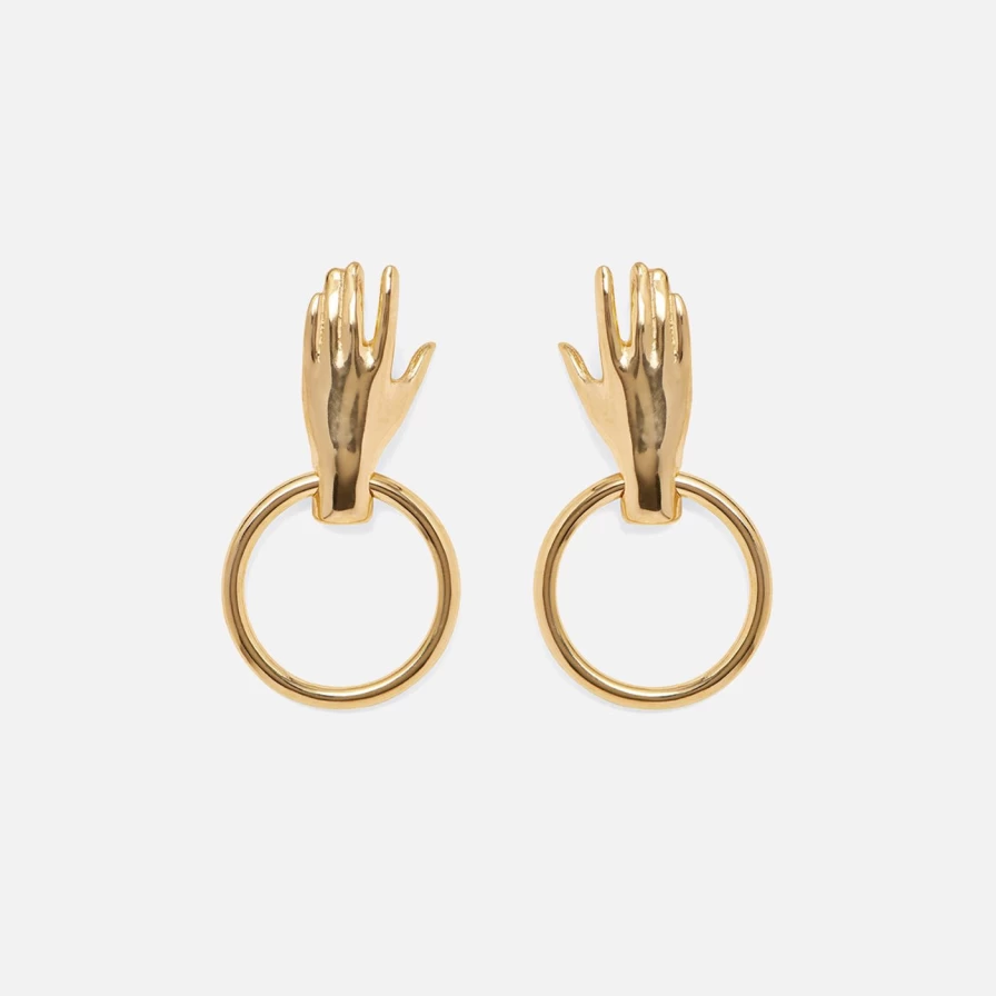 Lady Grey Gold Hand Hoop Earrings - Elegant Handcrafted Jewelry for Women