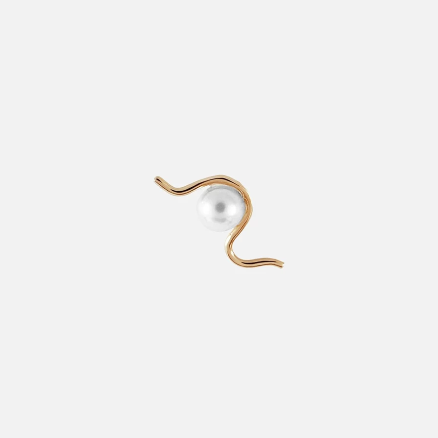 14K Yellow Gold Pearl Wave Stud Earrings by Labulgara – Elegant Dainty Jewelry for Women