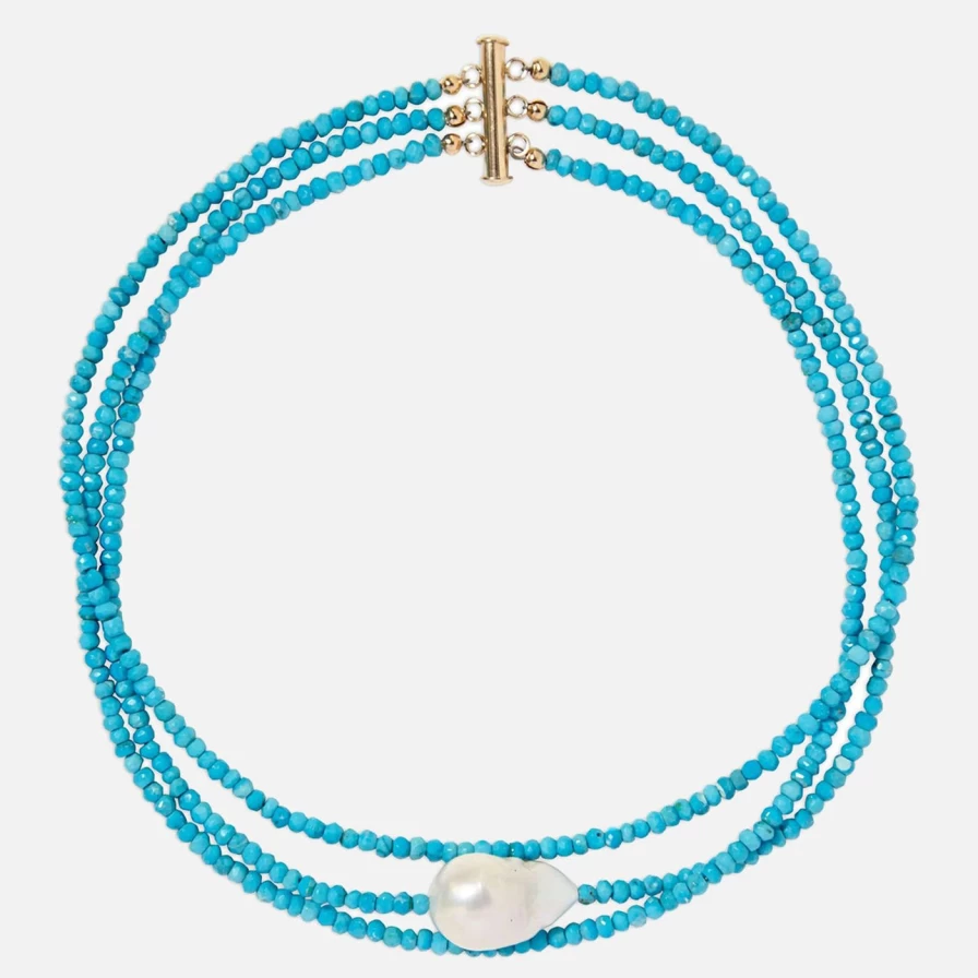 Joie DiGiovanni Triple Strand Turquoise Gemstone Choker Necklace