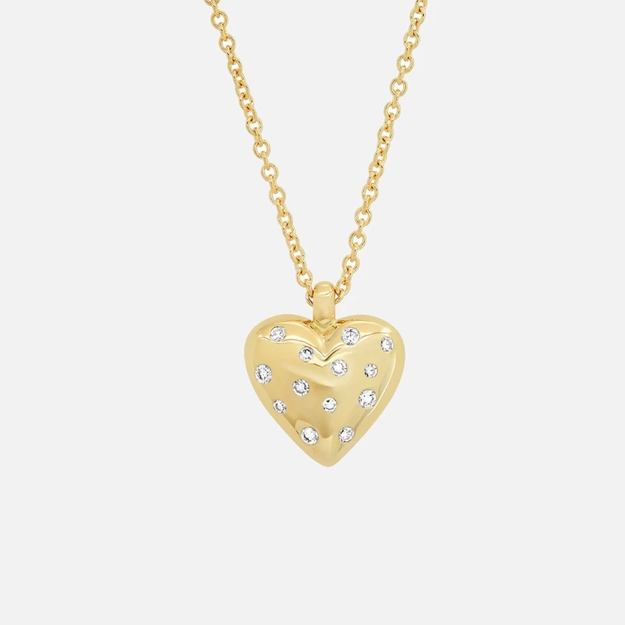 Eriness Reversible Puffy Heart Necklace - Diamond & Gold Plated Small Pendant