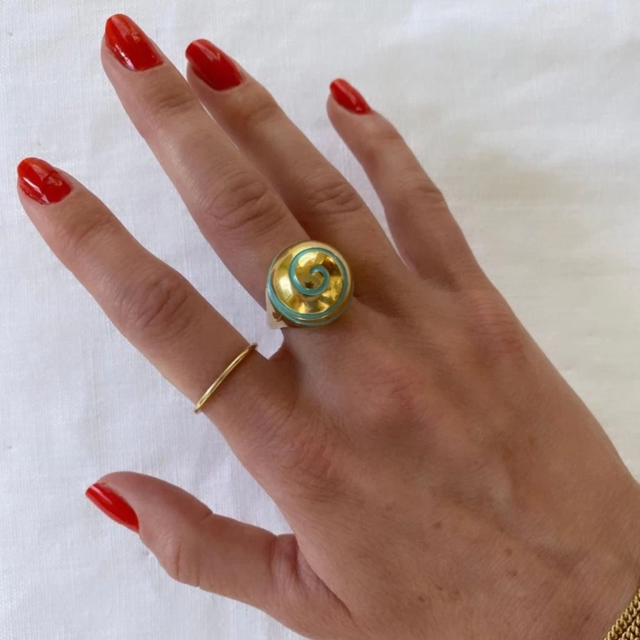 Monbouquette Gold Swirl Pillbox Ring - Elegant Twisted Design Jewelry for Women