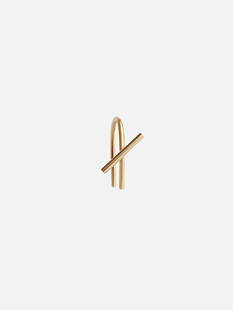 Labulgara Solid Horizon Mini Thread Stud Earrings for Women - Minimalist Gold Plated Earrings for Everyday Wear