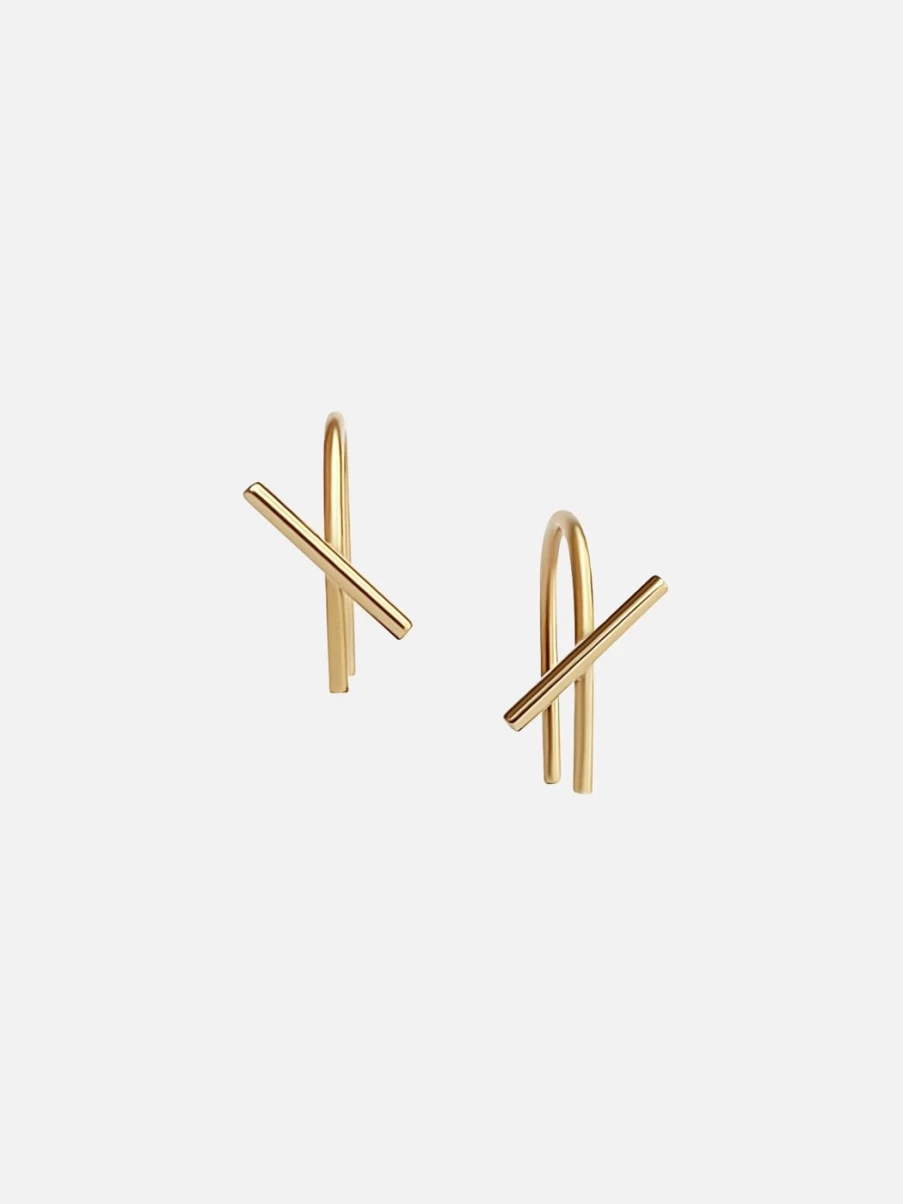 Labulgara Solid Horizon Mini Thread Stud Earrings for Women - Minimalist Gold Plated Earrings for Everyday Wear
