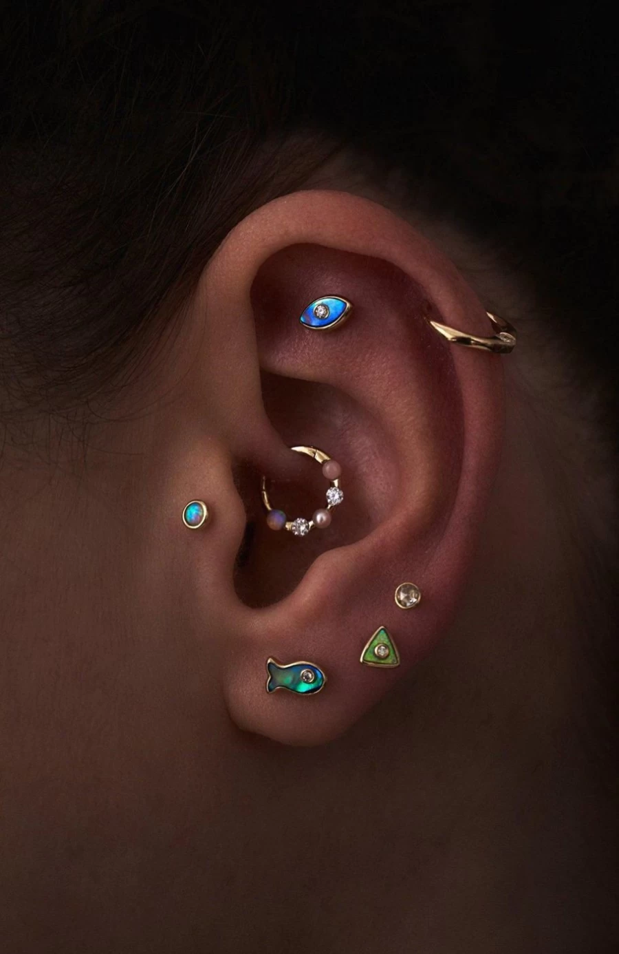 Pamela Love Opal and Diamond Stud Earrings - 14K Gold Eye Design