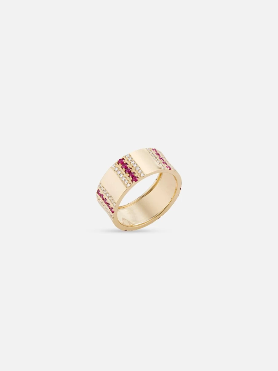 Ri Noor Diamond Ruby Pinstripe Cigar Band Ring for Men - Luxury Strength Jewelry