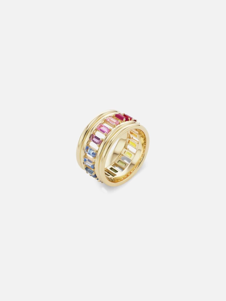 ParkFord Revival Column Ring - Rainbow Gemstone Stackable Band for Women