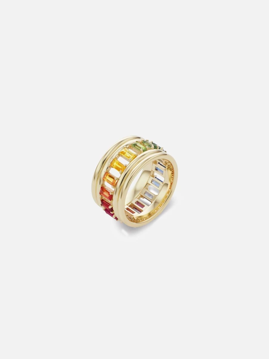 ParkFord Revival Column Ring - Rainbow Gemstone Stackable Band for Women