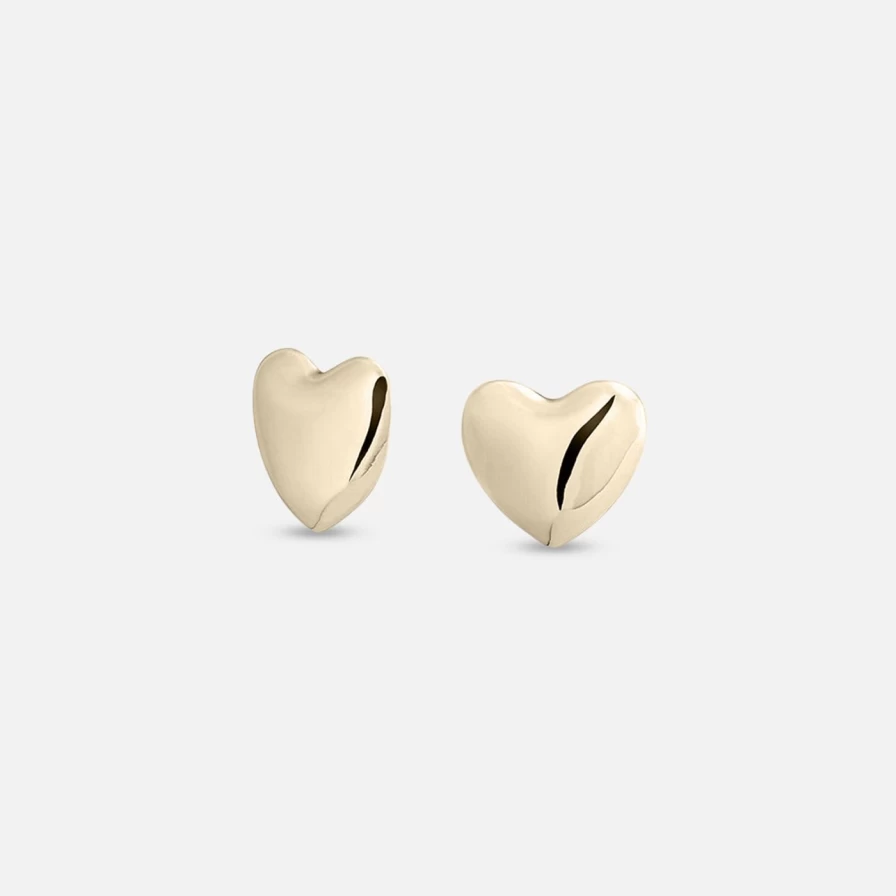 Gold Plated Voluptuous Heart Earrings by Annika Inez - Small Elegant Hoop Studs