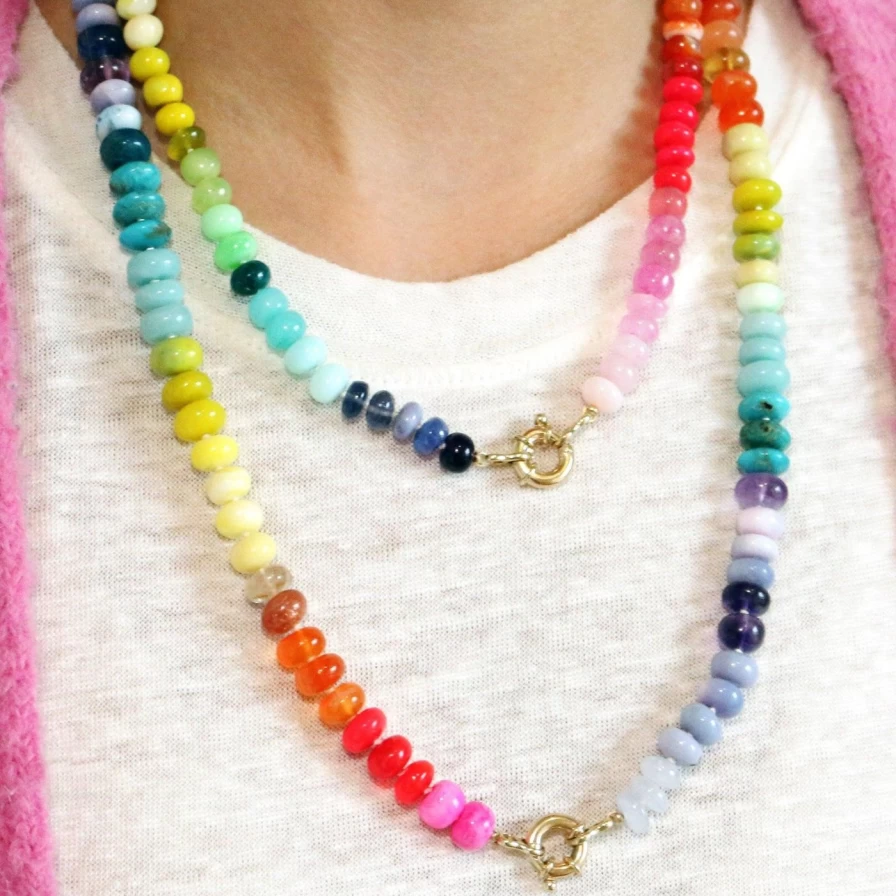 "Encirkled Jewelry Neon Rainbow Gemstone Pendant Necklace – Vibrant Colorful Stone Jewelry"