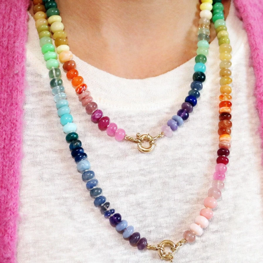 "Encirkled Jewelry Classic Rainbow Gemstone Necklace – Vibrant Handmade Beaded Jewelry for Women"