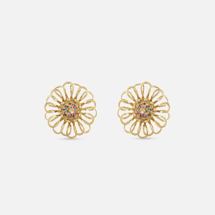 Eden Presley Yellow Gold Bloom Earrings – Floral Design Jewelry for Women