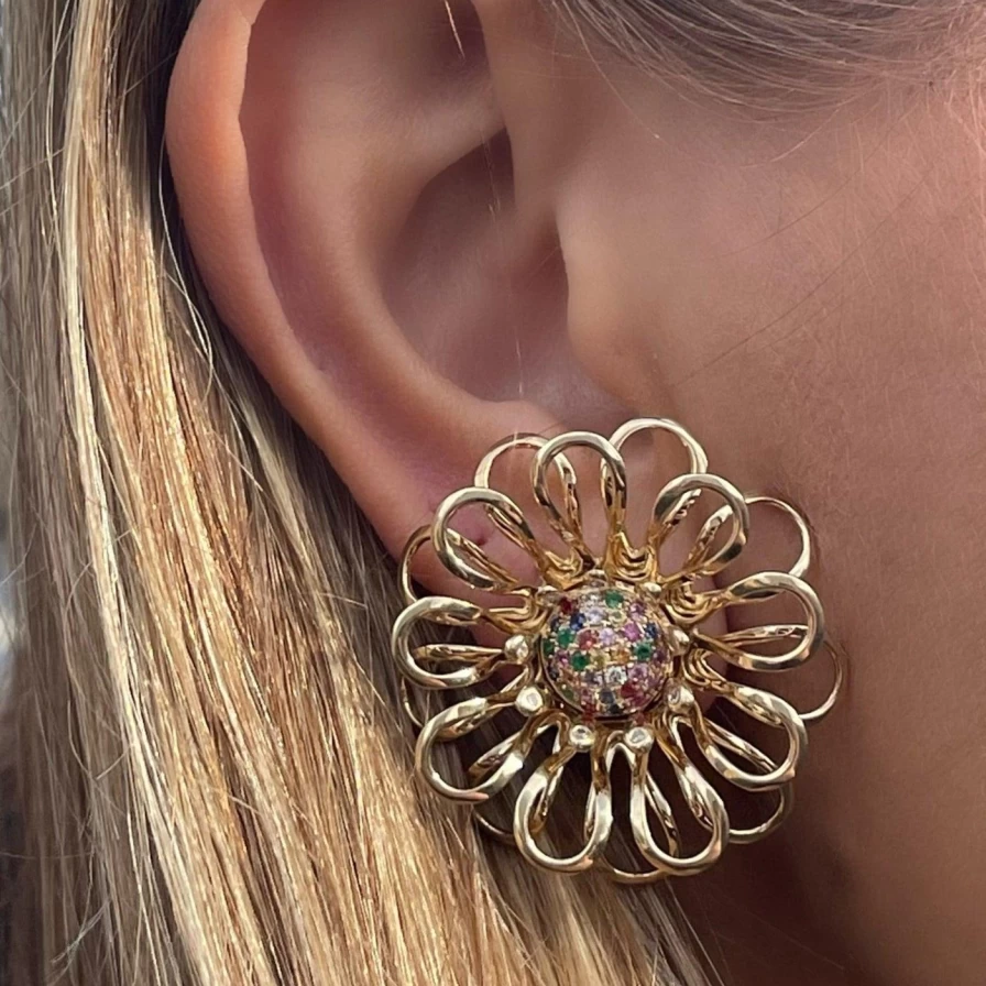 Eden Presley Yellow Gold Bloom Earrings – Floral Design Jewelry for Women