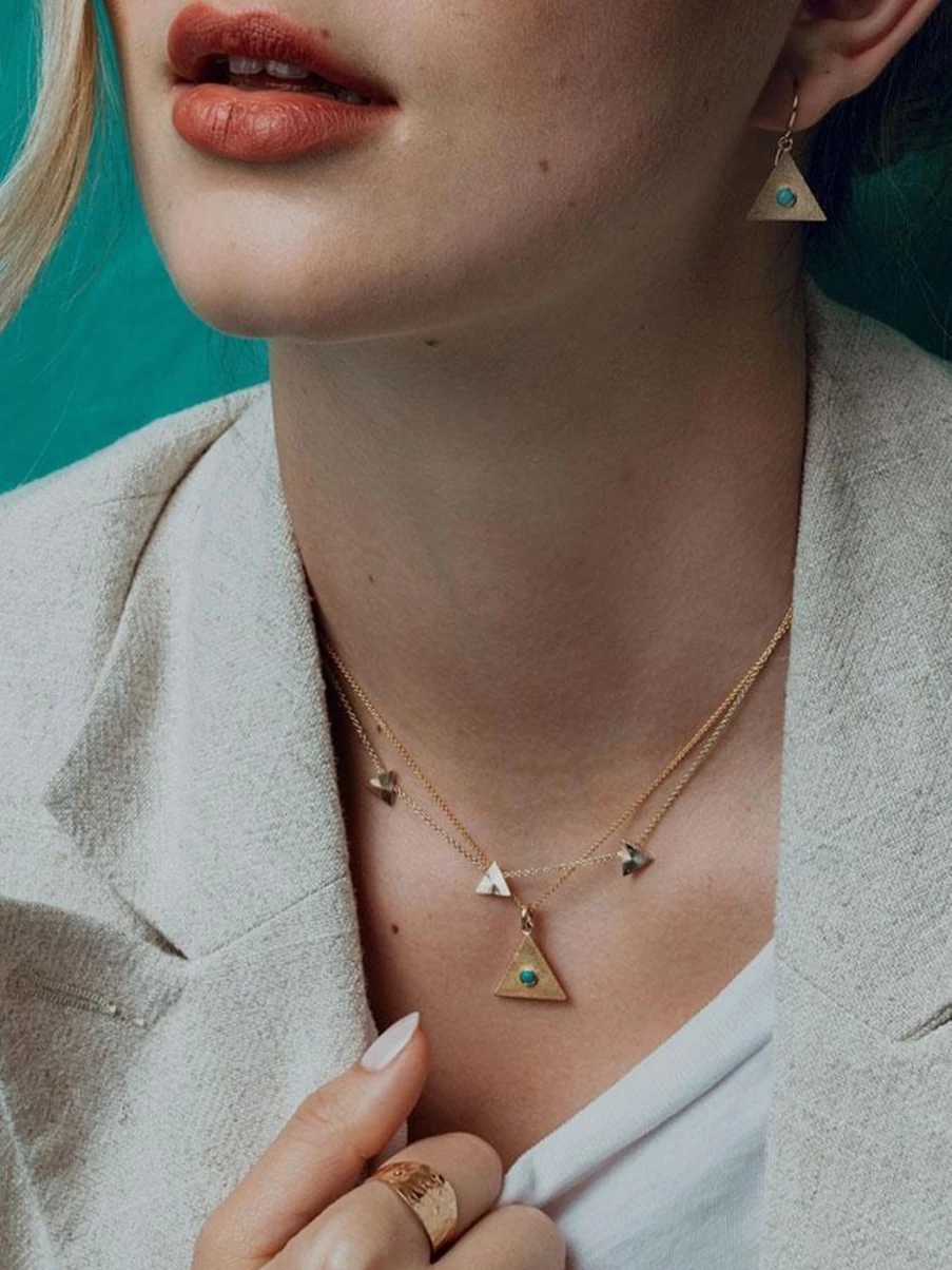 Alice Pierre Turquoise Sand Triangle Pendant Necklace - Boho Chic Jewelry for Women