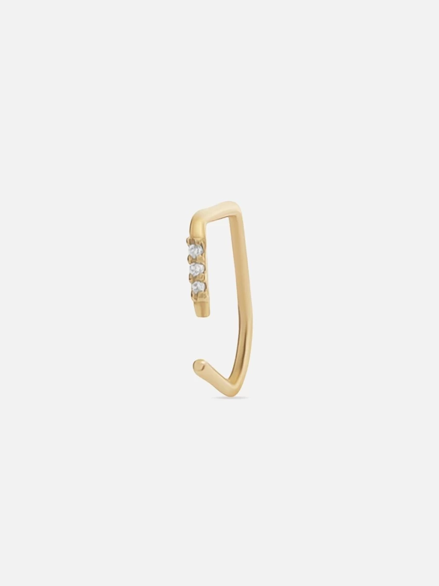 Labulgara Diamond Open Claw Hoop Earrings for Women - 14K Gold Plated Cubic Zirconia Studded Elegant Hinged Hoops