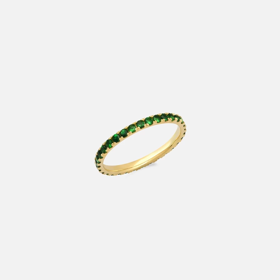 "Eriness Sterling Silver Tsavorite Eternity Band - Natural Green Garnet Wedding Ring"