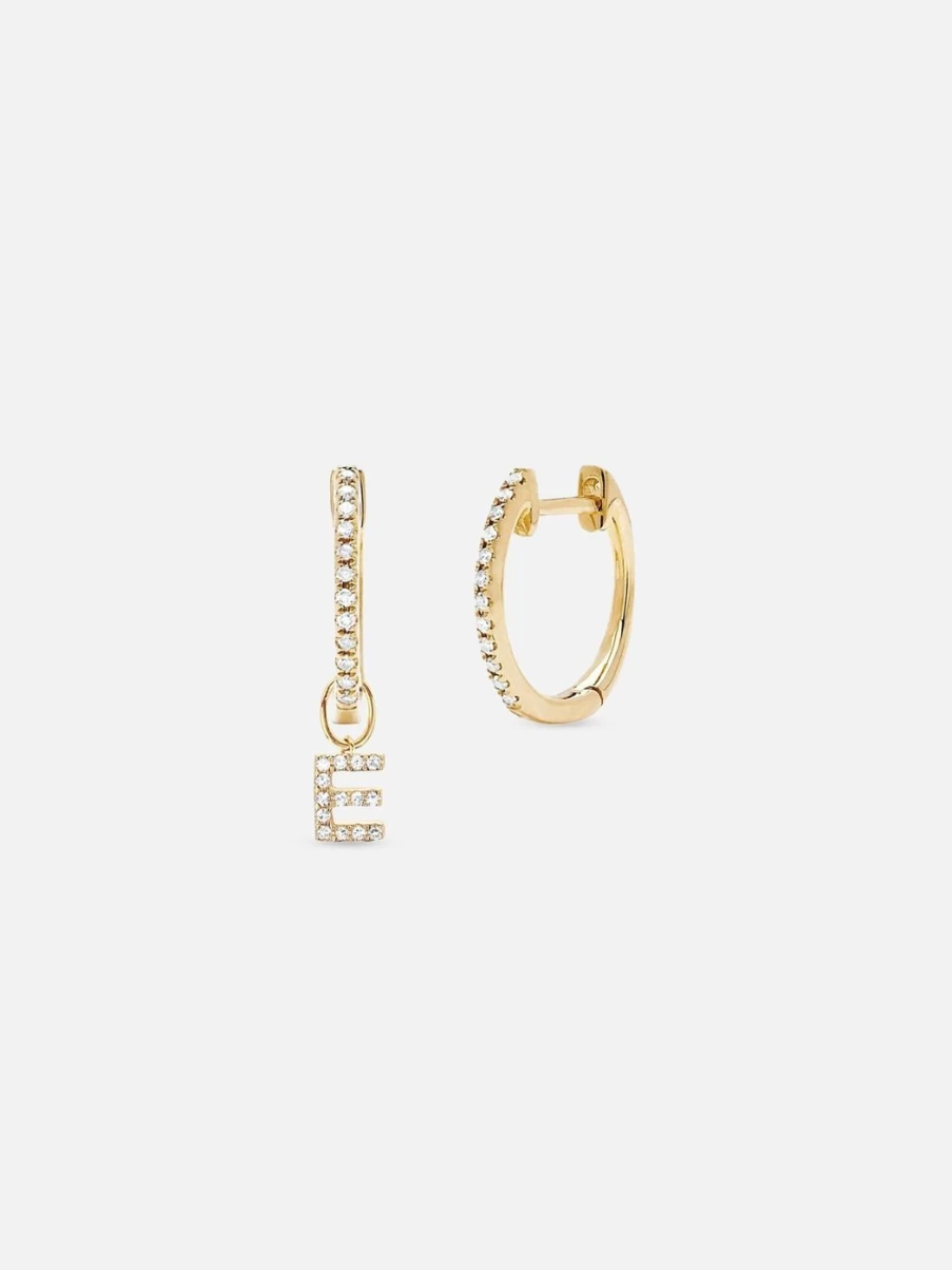 EF Collection Diamond Initial Huggie Earrings - Mini Diamond Huggie Hoop Earrings with Personalized Charm