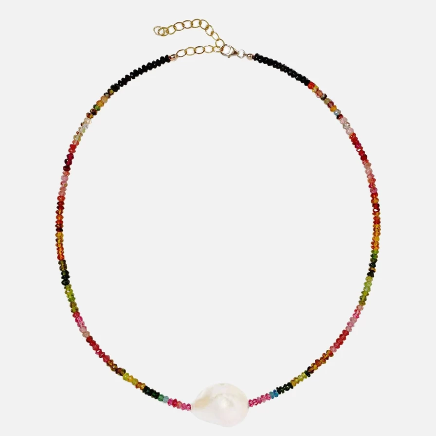 Joie DiGiovanni Multi-Colored Tourmaline & Baroque Pearl Gemstone Necklace