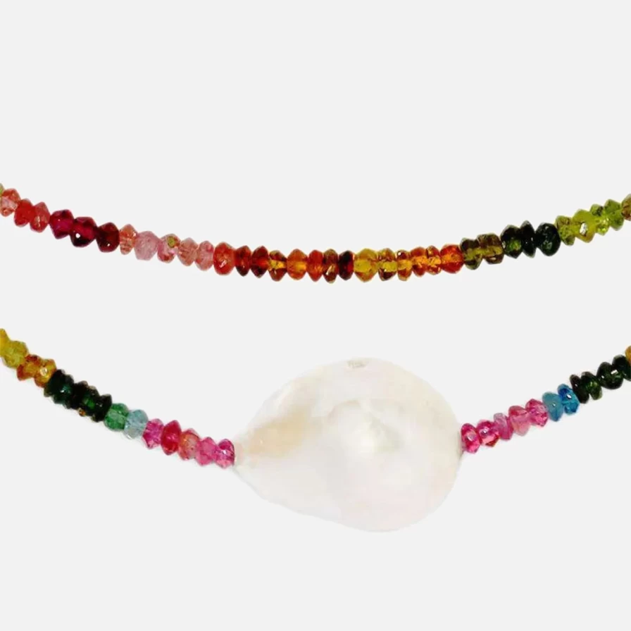 Joie DiGiovanni Multi-Colored Tourmaline & Baroque Pearl Gemstone Necklace