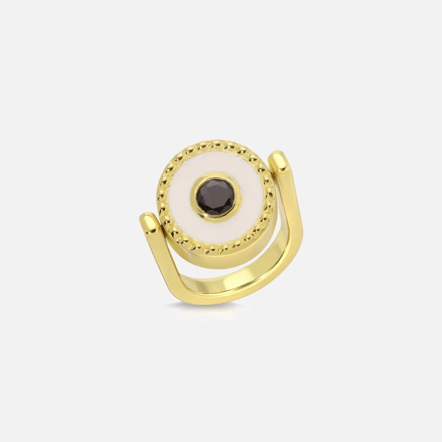 Monbouquette Reversible Lucky/Gold Pinky Ring - Elegant Two-Tone Coin Ring for Women