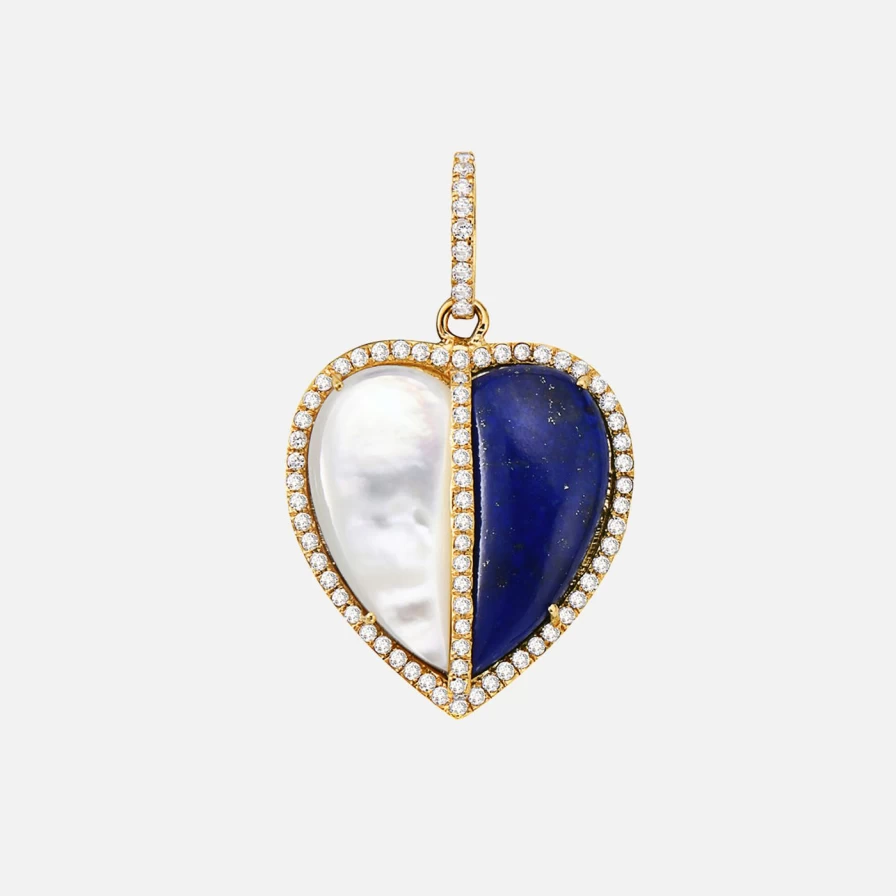 Lionheart Lapis Lazuli and Mother of Pearl Heart Charm Pendant Necklace