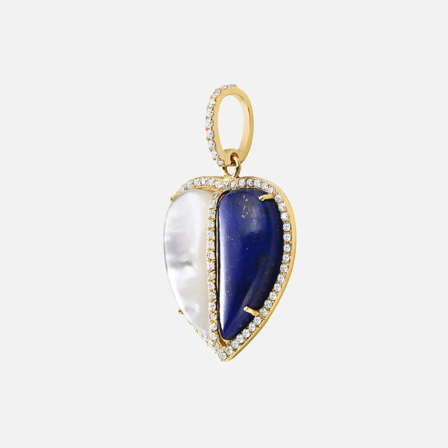 Lionheart Lapis Lazuli and Mother of Pearl Heart Charm Pendant Necklace