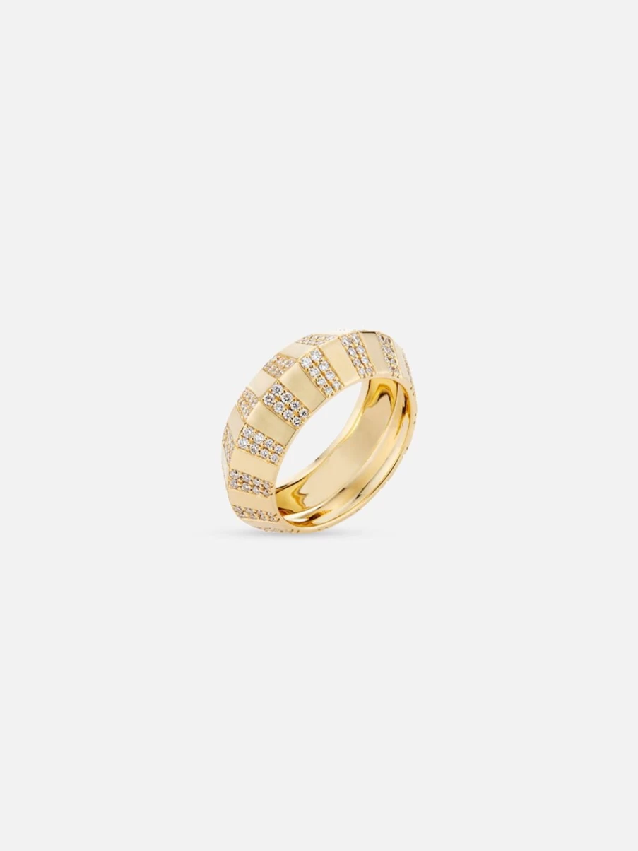 Ri Noor Pinstripe Diamond Ring - Knife Edge Band with Strength Chubby Design