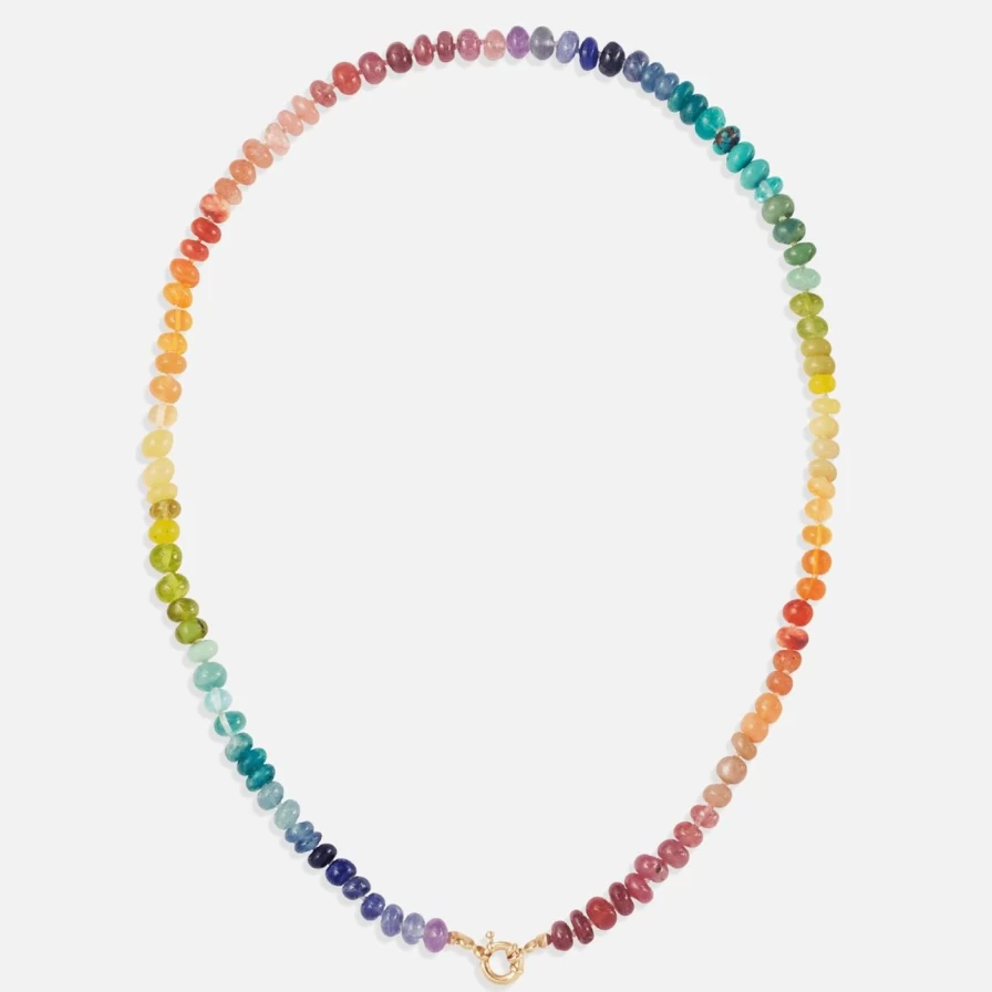"Encirkled Jewelry Classic Rainbow Gemstone Pendant Necklace – Small Elegant Handmade Dainty Chain"