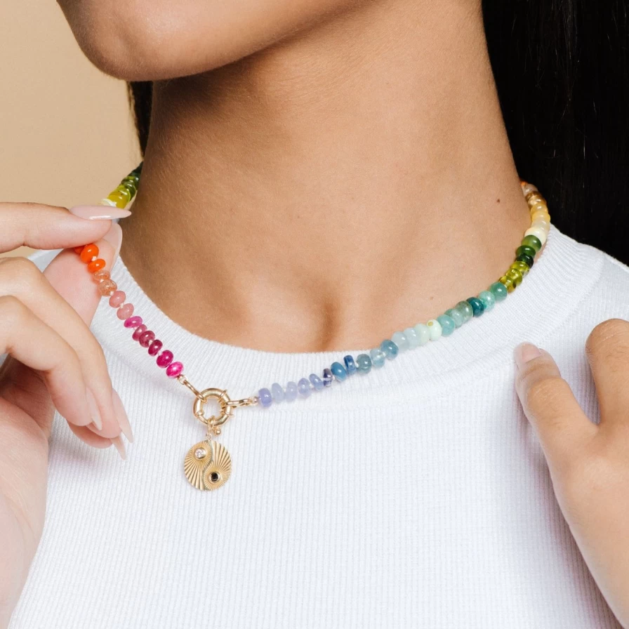 "Encirkled Jewelry Classic Rainbow Gemstone Pendant Necklace – Small Elegant Handmade Dainty Chain"
