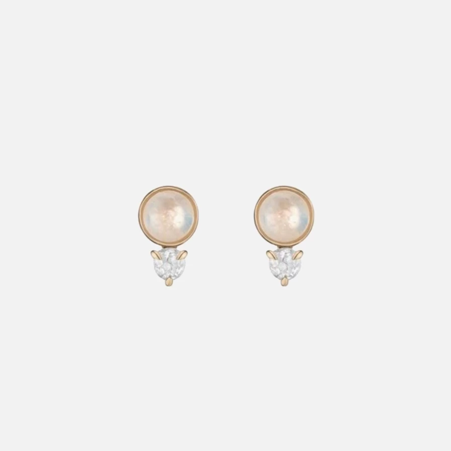 A.M. Thorne Rainbow Moonstone and Diamond Stud Earrings