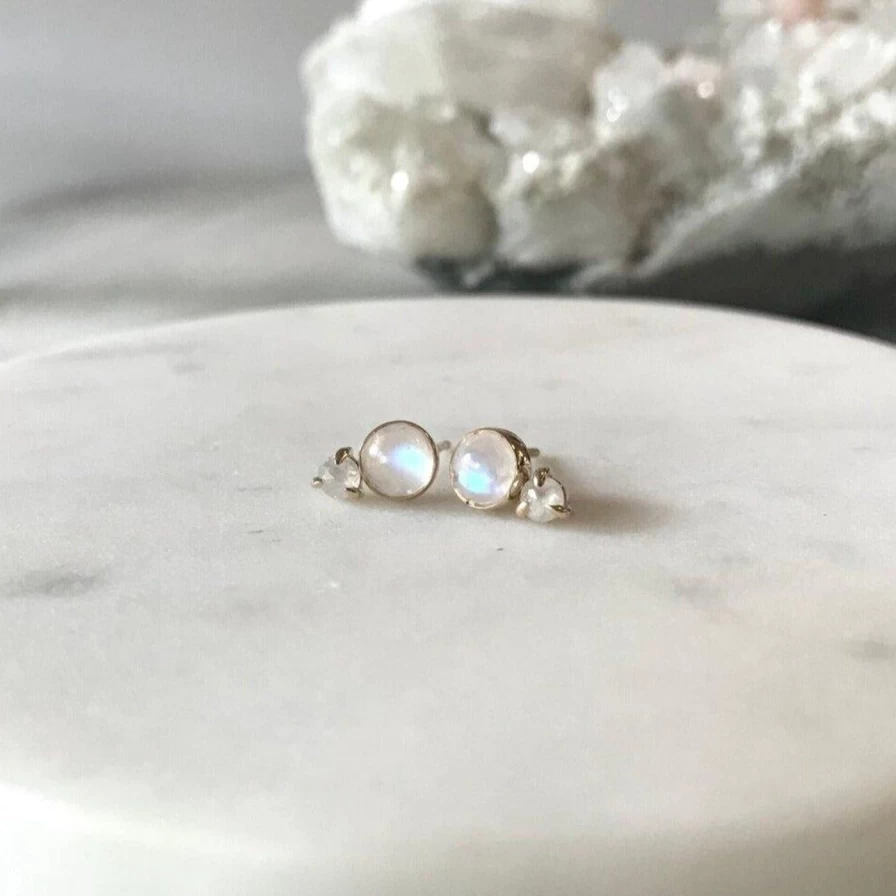 A.M. Thorne Rainbow Moonstone and Diamond Stud Earrings