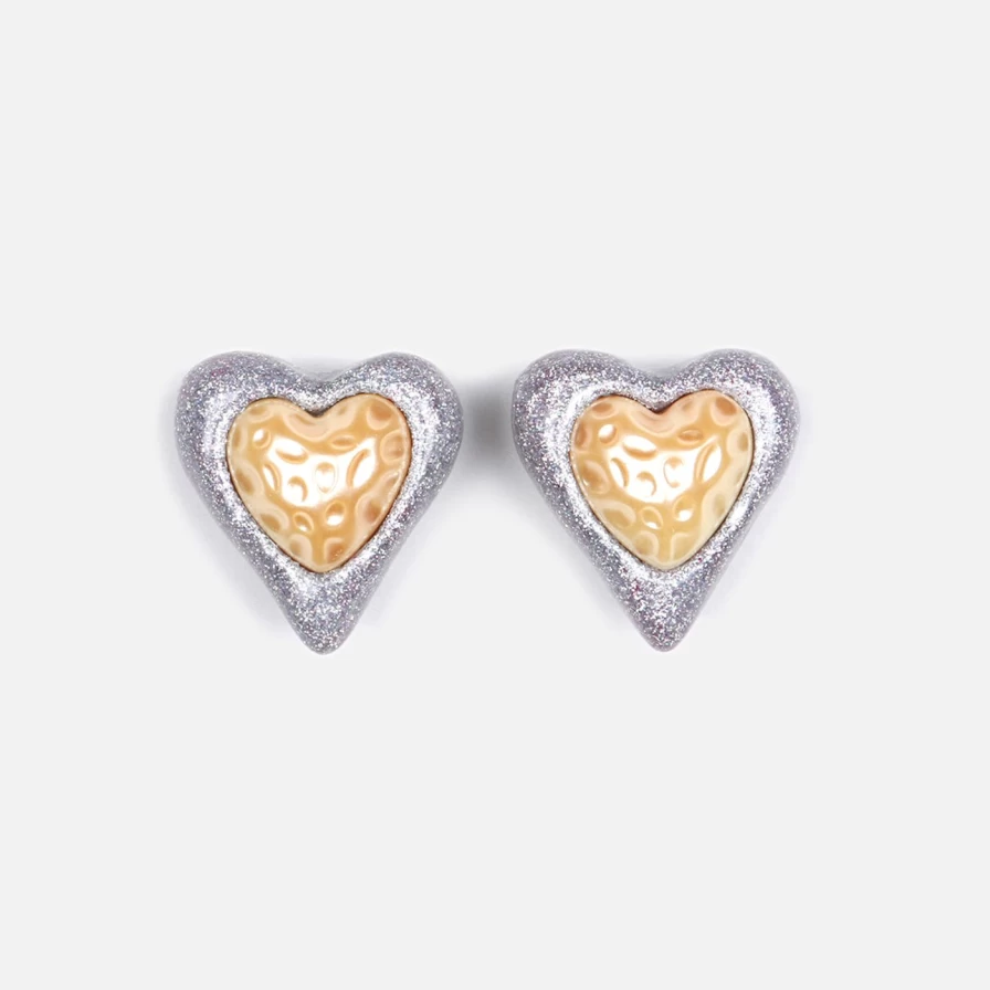 Julietta Heart Stud Earrings with Glitter - Sparkling Rhinestone Dangle Earrings for Women