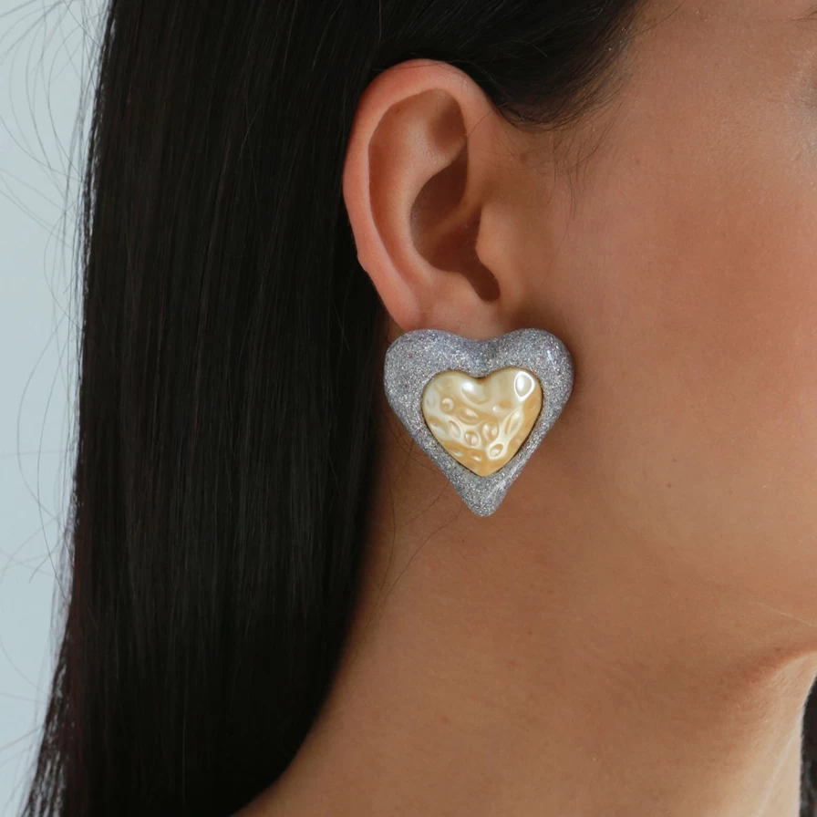 Julietta Heart Stud Earrings with Glitter - Sparkling Rhinestone Dangle Earrings for Women