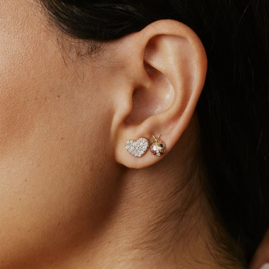Eriness Diamond Heart Stud Earrings - Smushed Heart Design