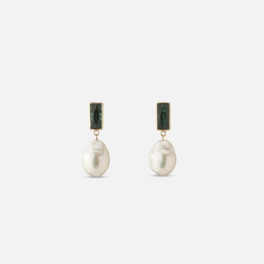 Objet-a Disco Pearl Earrings with Genuine Green Tourmaline Gemstones for Women