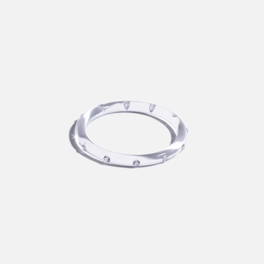 Sarah Noor Thin Lucid Bangle - Clear Crystal Elegant Minimalist Bracelet for Women