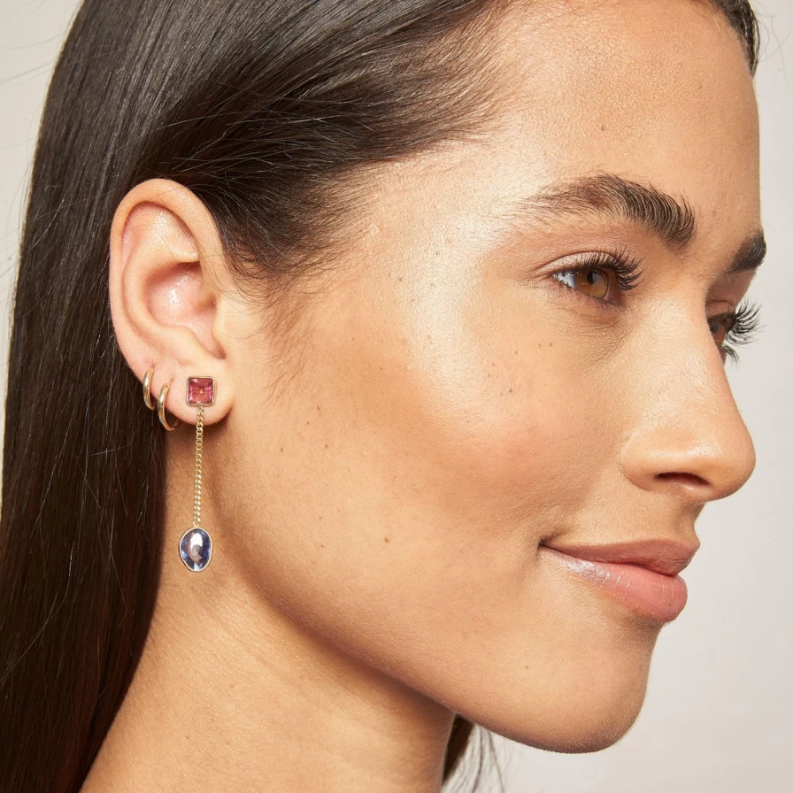 Objet-a Sapphire Curb Chain Earrings - Sterling Silver Blue Gemstone Dangle Earrings for Women