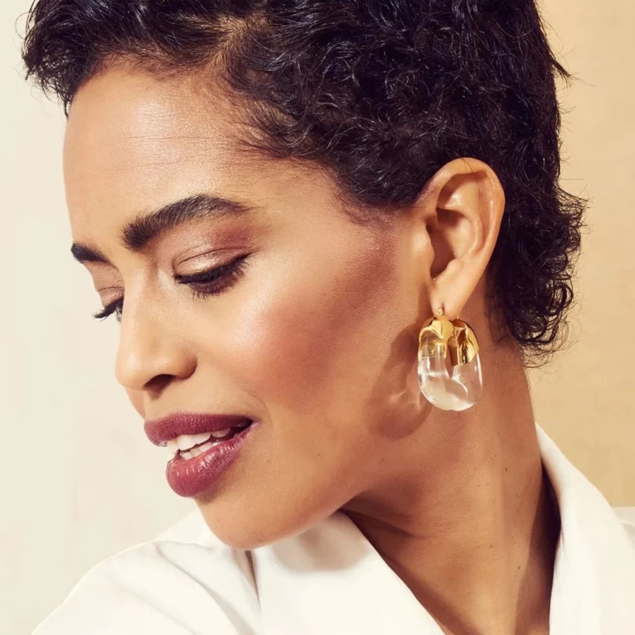 Lizzie Fortunato Organic Hoops - Clear Crystal Statement Earrings for Women