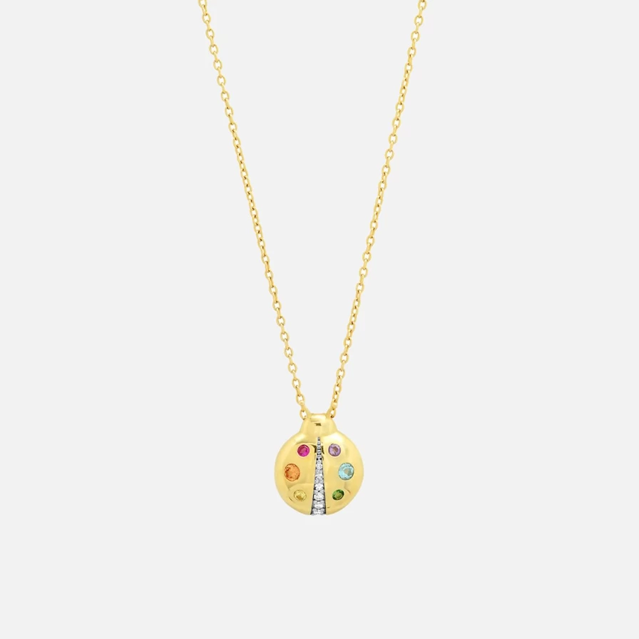 "Eriness Multi-Colored Enamel Ladybug Pendant Necklace for Women and Girls"