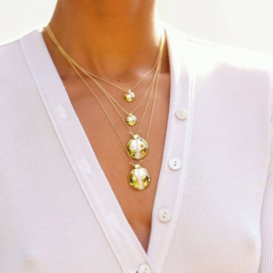 "Eriness Multi-Colored Enamel Ladybug Pendant Necklace for Women and Girls"