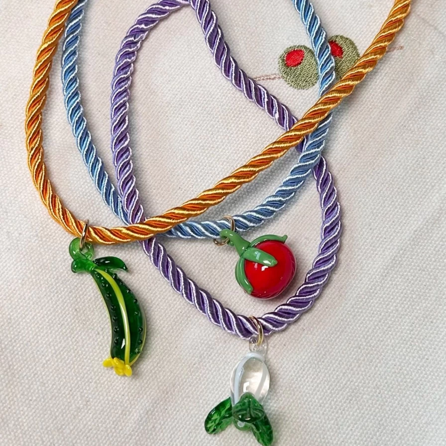 NOTTE Light Blue Veggie Necklace - Tomato Charm Pendant for Women, Stylish Vegan Jewelry Gift