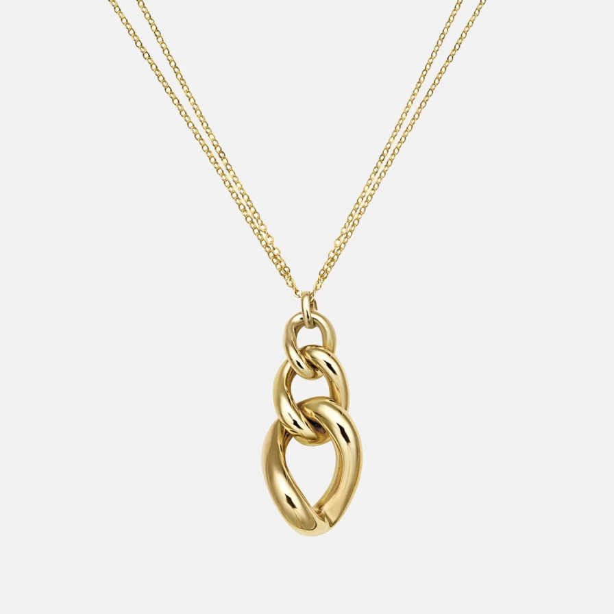 Lionheart Double Strand Dangle Curb Link Chain Necklace