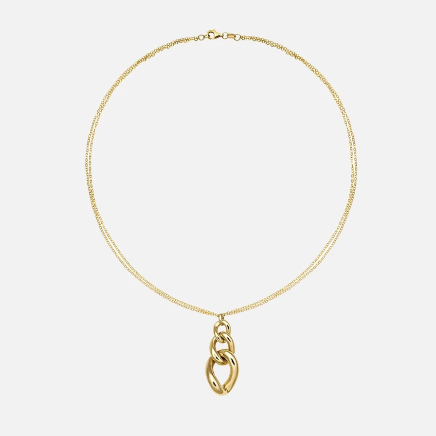 Lionheart Double Strand Dangle Curb Link Chain Necklace