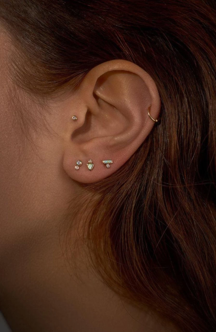 Pamela Love Double Dot Stud Earrings - Minimalist Gold Hoop Earrings with Dotted Detail