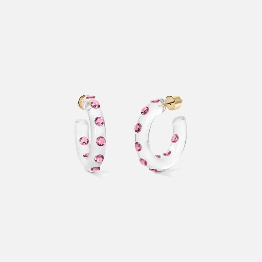 Sarah Noor Small Pink Lucid Hoops - Minimalist Rose Gold Earrings for Women