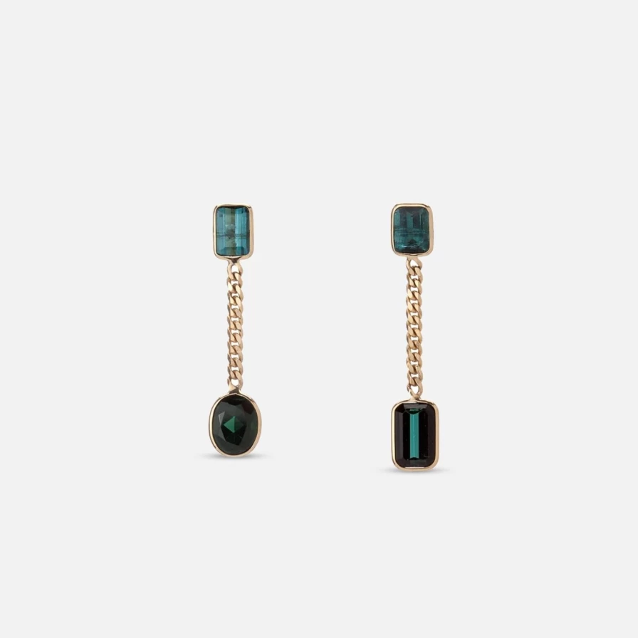 Objet-a Tourmaline Curb Chain Earrings - Sterling Silver Dangle Hoop Earrings for Women